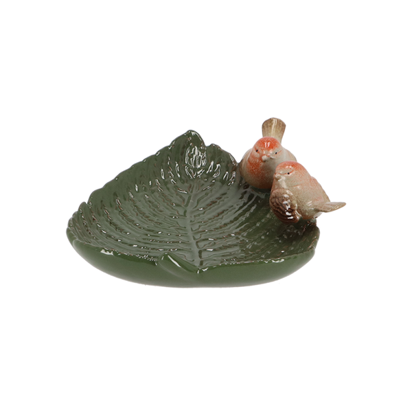 Vogelbad keramiek vogels op blad