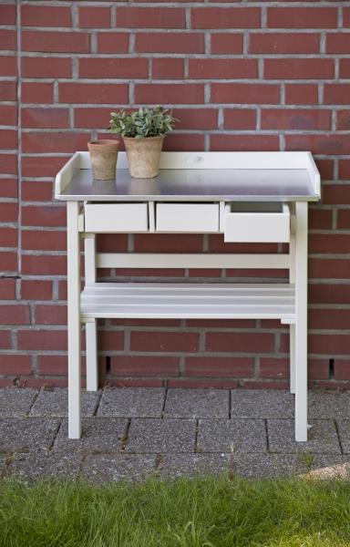 Esschert Design - Tuinwerktafel wit met zinken blad en lades